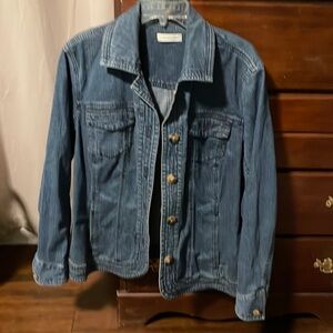Coldwater Creek XL Blue Medium Wash Denim Tailored Button Down Jean Jacket